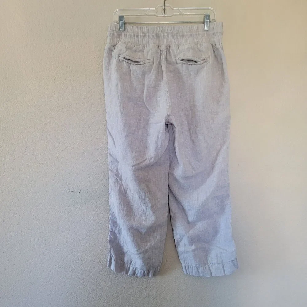 Quince 100% European Linen Flax Wide Leg Pants Size Large Beige Pull On Cropped